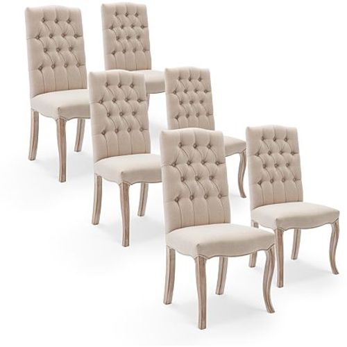 Lot De 6 Chaises Capitonnées Jade Tissu Beige