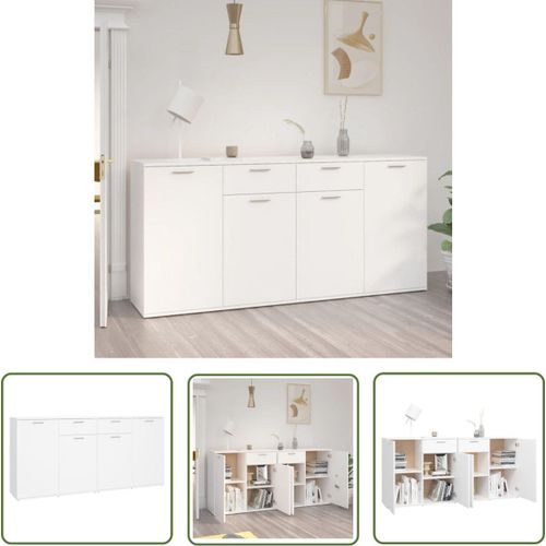 Buffet Blanc The Living Store - 160x36x75 Cm - 4 Portes Et 2 Tiroirs