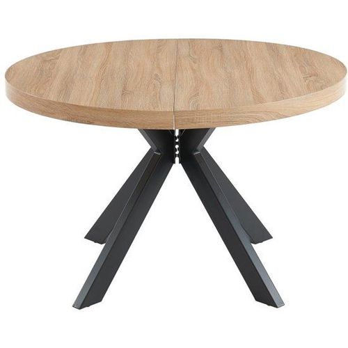 Table À Manger Extensible 4 À 8 Couverts En Mdf Et Acier - Naturel Clair Et Noir - Komoni