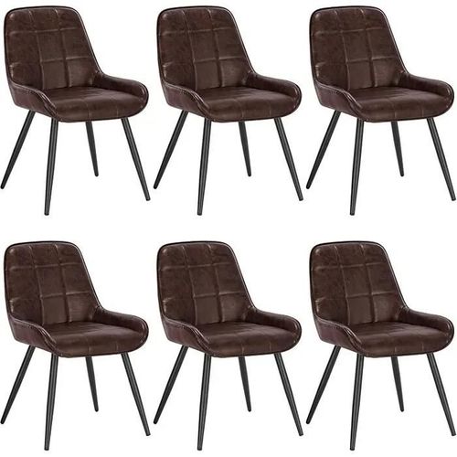 Chaises De Salle À Manger Lot De 6.Chaises Relaxantes En Similicuir Avec Dossier.Marron Foncé