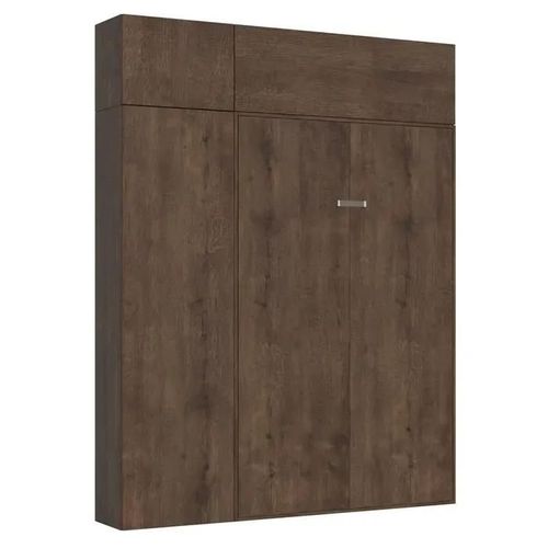 Armoire Lit Escamotable Vertical 140 Kentaro Avec Colonne Et Élements Hauts Noyer