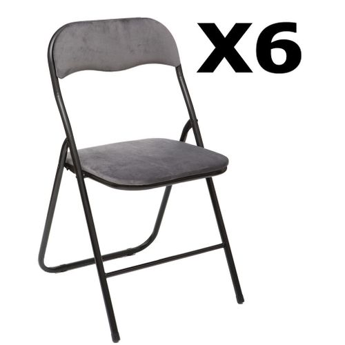 Lot De 6 Chaises Pliantes Velours Gris Foncé - Longueur 44 X Hauteur 79 X Profondeur 52 Cm