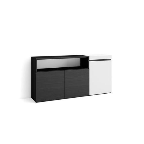 Buffet Salon Et Cuisine, 150x75x35cm, 3 Portes, Blanc Et Noir