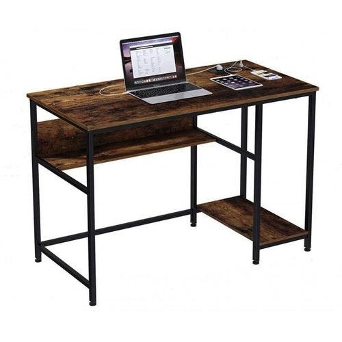 Bureau Gaming Avec Étagère. Cadre En Métal, Style Industriel, Marron Rustique Vintage Et Noir - Indusa