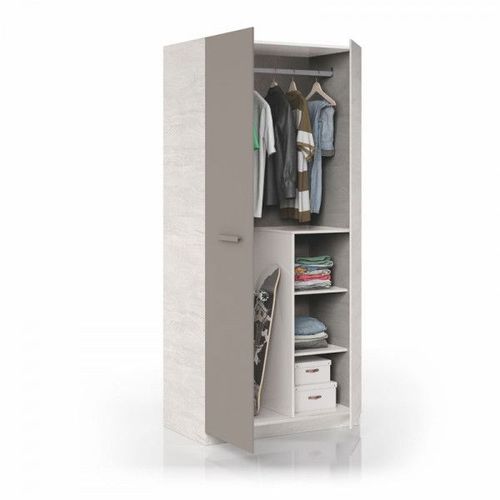 Armoire 2 Portes Battantes Bois Blanchi/Brun - Tomtum - L 90 X L 52 X H 200 Cm