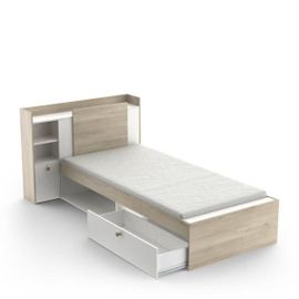 Cadre De Lit Enfant 90x190/200 Blanc Mat/Chêne Clair - Zily - L 124.5 X L 227 X H 90.5 Cm