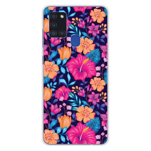 Coque En Silicone - Compatible Samsung Galaxy A21s - Design Fleurs Exotiques