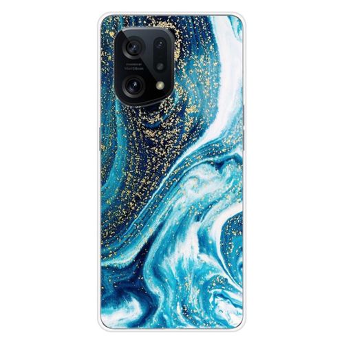Coque En Silicone - Compatible Oppo Find X5 - Design Marbre Bleu Paillete