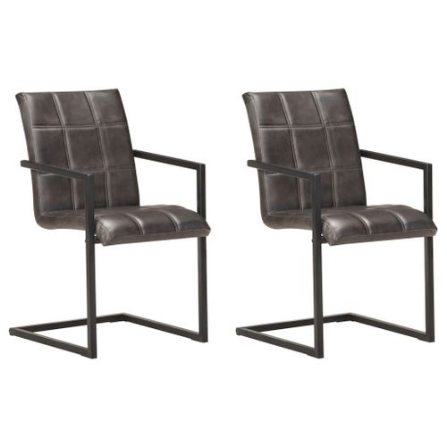 Lot De 2 Chaises De Salle À Manger Cuisine Cantilever Design Rétro Cuir Véritable Gris Cds020326
