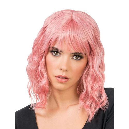 Perruque Ondulée Rose Pastel Adulte