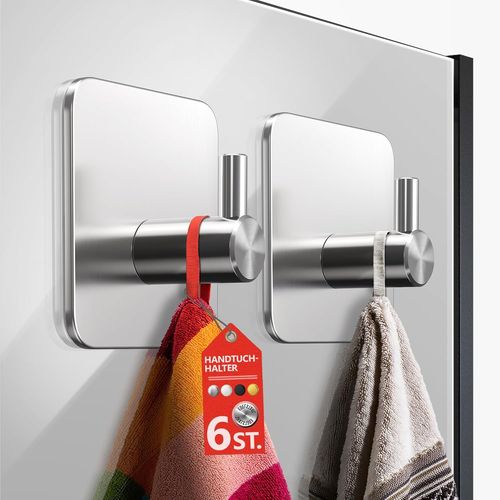 ERYI-Lot De 6 Crochets Porte-Serviettes Sans Perçage En Acier Inoxydable Robuste - Crochets Adhésifs Imperméables - Crochets Autocollants Pour Salle De Bain - Porte-Serviettes Fonctionnels