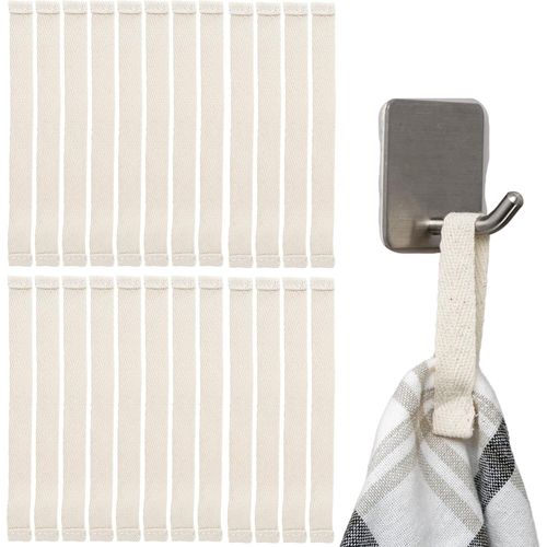 Eryi-Porte-Serviettes À Coudre, 24 Pièces, 150 X 12 Mm Boucles, En Blanc, En Coton, Extrémités Repliées Et Cousues, Set De Supports Pour Torchons, Serviettes, Chiffons, Décoration, Camping