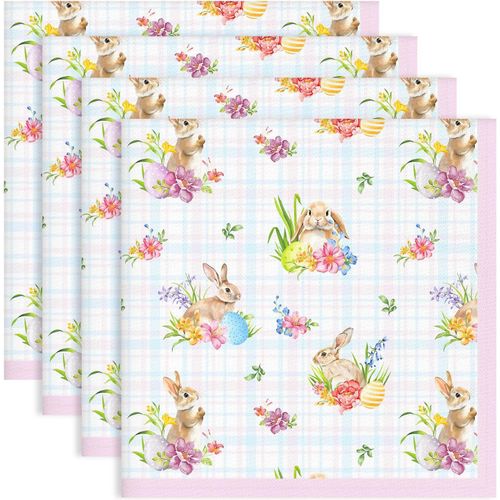 Eryi-Serviettes De Feuille Table Lot De 4, Serviettes Oeufs De Pâques Lapin Rose En Tissu 100% Coton Doux Et Confortable Réutilisables Serviettes Pour Le Dîner Famille Pâques Cuisine(45cm×45cm)