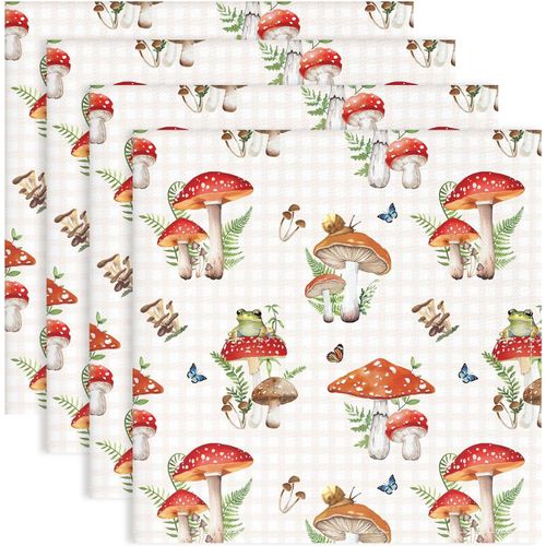 Eryi-Serviettes De Table Lot De 4, Serviettes En Tissu 100% Coton Champignon Rose Doux Et Confortable Réutilisables Serviettes Pour Le Dîner En Famille Mariage Cuisine Printemps Été(45cm×45cm)