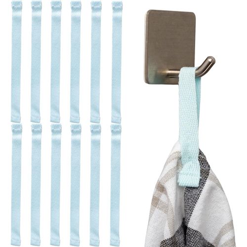 Eryi-Porte-Serviettes À Coudre, 12 Pièces, 150 X 12 Mm Boucles, En Bleu Clair, En Coton, Extrémités Repliées Et Cousues, Set De Supports Pour Torchon, Serviette, Chiffon, Décoration, Camping