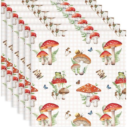 Eryi-Serviettes De Table Lot De 6, Serviettes En Tissu 100% Coton Champignon Rose Doux Et Confortable Réutilisables Serviettes Pour Le Dîner En Famille Mariage Cuisine Printemps Été(45cm×45cm)