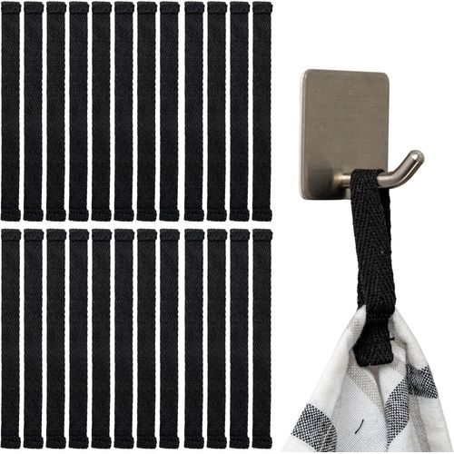 Eryi-Accroche-Serviettes À Coudre, 24 Pièces, Boucles De 150 X 12 Mm, En Noir, En Coton, Extrémités Rabattues Et Cousues, Set D'accroche Support Pour Torchon, Serviette, Chiffon, Déco, Camping