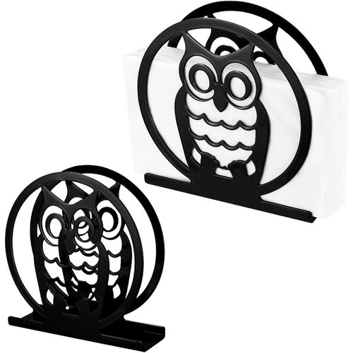 Eryi-2 Pcs Porte Serviette De Table, Porte Serviettes Noirs, Distributeur De Serviettes En Métal, Porte-Serviettes En Papier, Distributeur De Papier Pour Cuisine Restaurant Bar Hôtel(Motif Hibou)