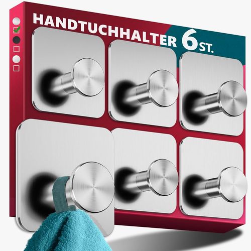ERYI-Lot De 6 Porte-Serviettes Sans Perçage En Acier Inoxydable - Résistants À L'Eau - Crochets Adhésifs Modernes Pour Salle De Bain - Crochets Autocollants Stables - Fonctionnels Et De Qualité