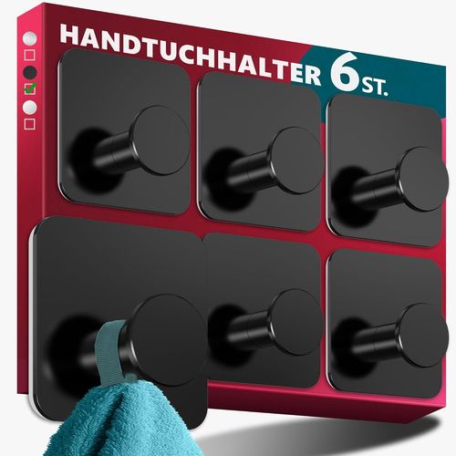 ERYI-Lot De 6 Porte-Serviettes Sans Perçage En Acier Inoxydable - Étanche - Noir - Crochets Adhésifs Modernes Pour Salle De Bain - Crochets Autocollants Fonctionnels
