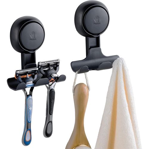 ERYI-Lot De 2 Supports De Rasoir De Douche À Ventouse, Très Résistants Et Réutilisables, Crochets Muraux Pour Rasoir, Serviette, Peignoir, Pour Salle De Bain