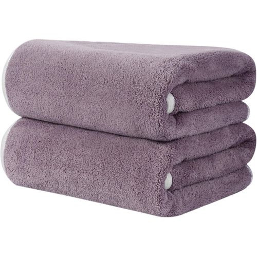 Eryi-Lot De 2 Serviettes De Bain En Microfibre Moelleuse, Douces Et Absorbantes Pour Les Cheveux, 50 X 100 Cm, Violet