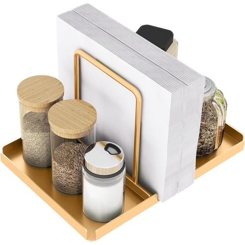 Eryi-Porte-Serviettes En Métal Doré Avec Plateau Pour Salière Et Poivrière, Distributeur De Serviettes Pour Table, Accessoires De Cuisine, Support Pour Décorer, Mise À Niveau 14 Cm