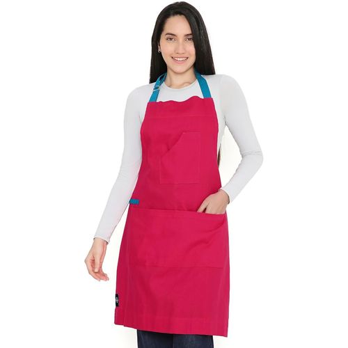 Eryi-Encasa Homes Tablier De Cuisine Réglable Avec Poches Et Porte-Serviettes, 68x85 Cm, Coton Recyclé Écologique, Restaurant, Hommes & Femmes, Cuisine, Cuisson - Rose Vif + Sangle Bleu Azul