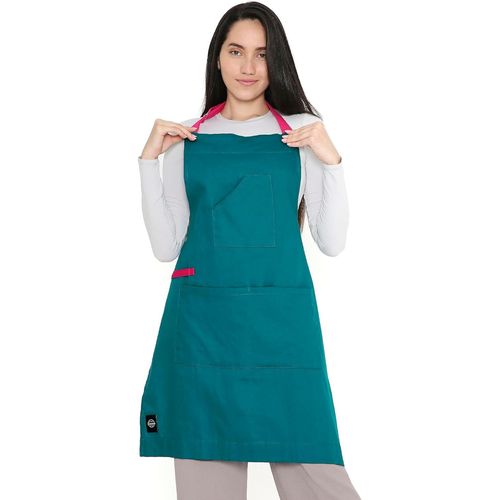 Eryi-Encasa Homes Tablier De Cuisine Réglable Avec Poches Et Porte-Serviettes, 68x85 Cm, Coton Recyclé Écologique, Restaurant, Hommes & Femmes, Cuisine, Cuisson - Azul Blue + Stourts Rose Vif