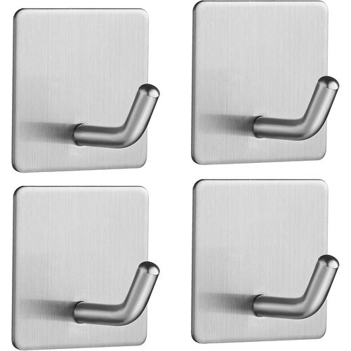 Eryi-4 Pieces Crochets Adhésif Crochet Mural Acier Inoxydable Porte Serviettes Pour Cuisine Salle De Anti-Rouille Porte Serviette Famille Cuisine De Salle De Bain,Bureau Argent