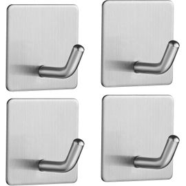 Eryi-4 Pieces Crochets Adhésif Crochet Mural Acier Inoxydable Porte Serviettes Pour Cuisine Salle De Anti-Rouille Porte Serviette Famille Cuisine De Salle De Bain,Bureau Argent