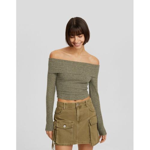  Pull Bardot Bord-Côte Femme Xs Kaki