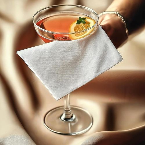 Eryi-Set De 12 Serviettes De Table En Tissu Cocktail | Serviette De Table En Coton Pur | 23x23 Cm | Blanc | Lavable En Machine