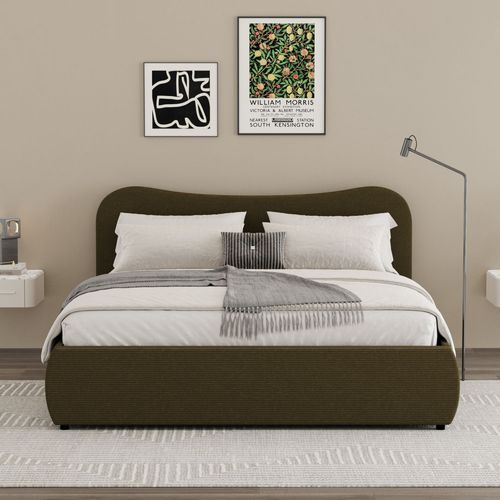 Lit Coffre 160x200cm Design Arrondi Velours Côtelé Vert Plano