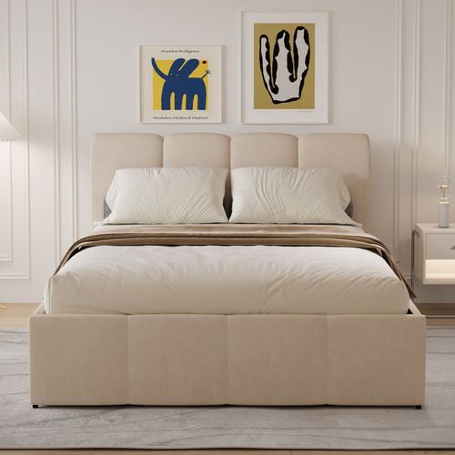 Lit Nuage Coffre 160x200cm Velours Beige Baltimore