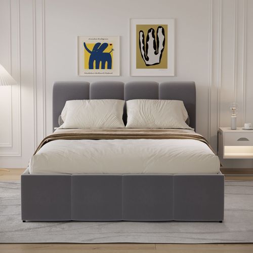 Lit Nuage Coffre 160x200cm Velours Gris Baltimore