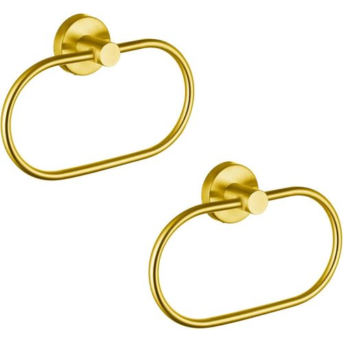 ERYI-Lot De 2 Anneaux Porte-Serviettes En Doré - Support Mural Moderne En Acier Inoxydable - Accessoires De Salle De Bain
