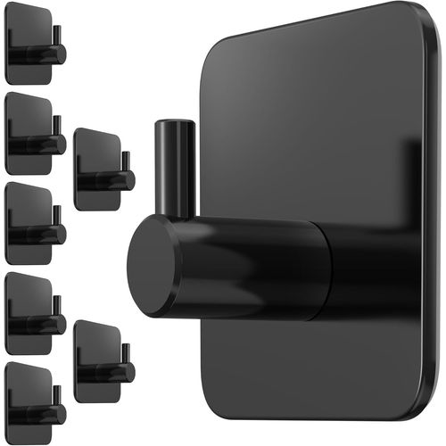 ERYI-Lot De 8 Porte-Serviettes Sans Perçage - Noir - Crochets Adhésifs Imperméables En Acier Inoxydable Pour Salle De Bain - Crochets Autocollants De Qualité Supérieure - Porte-Serviettes De Salle De