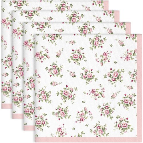 Eryi-Serviettes De Fleurs Roses Table Lot De 4, Serviettes En Tissu 100% Coton Doux Et Confortable Réutilisables Serviettes Pour Le Dîner En Famille Mariage Cocktail Cuisine(45cm×45cm)