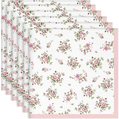 Eryi-Serviettes De Fleurs Roses Table Lot De 6, Serviettes En Tissu 100% Coton Doux Et Confortable Réutilisables Serviettes Pour Le Dîner En Famille Mariage Cocktail Cuisine(45cm×45cm)
