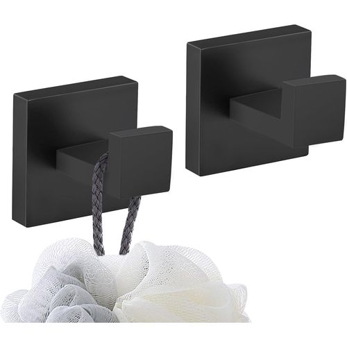 ERYI-Crochets De Peignoirs Crochet Mural De Salle De Bain Garage Acier Inoxydable Crochet De Serviette/Robe 2 Pack Noir, Q7001Bk-P2