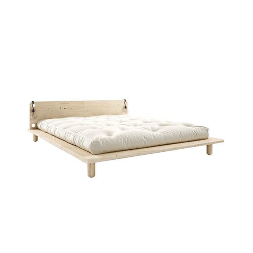 Lit En Bois Clair Avec Matelas Écru Et Lampes De Chevet 180x200cm Peek Double Latex -