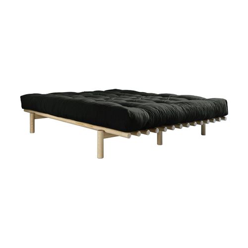 Sommier En Bois Naturel Et Matelas Double Latex Noir 180x200 Pace - Karup Design