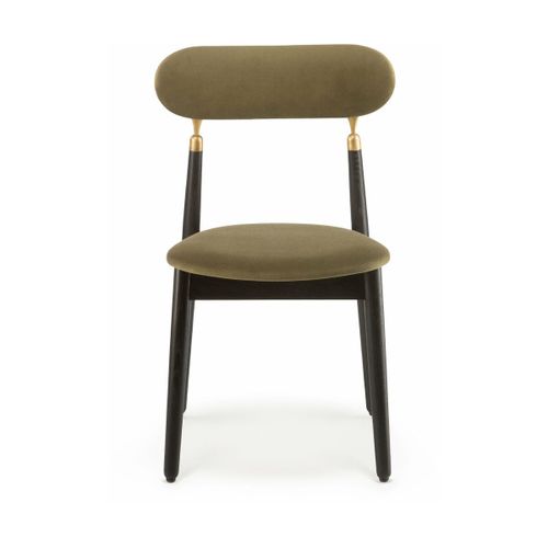 Chaise En Chêne Teinté Noir Et Velours Vert Mousse 7.1 - Emko