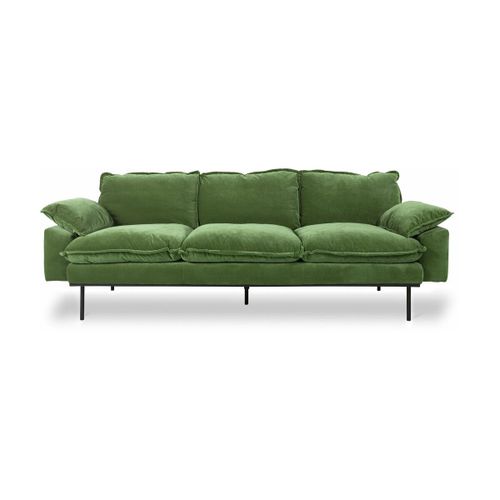 Canapé 3 Places En Velours Vert Retro - Hkliving