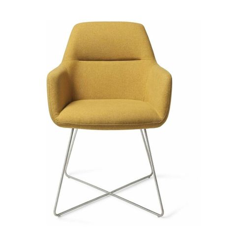 Chaise Jaune Dijon Avec Pieds Croisés En Métal Argenté Kinko - Jesper Home