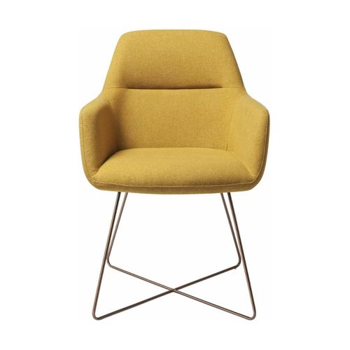 Chaise Jaune Dijon Avec Pieds Croisés En Métal Rosé Kinko - Jesper Home
