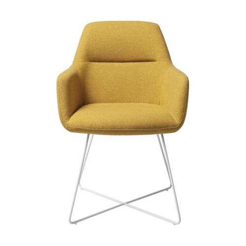 Chaise Jaune Dijon Avec Pieds Croisés En Métal Blanc Kinko - Jesper Home