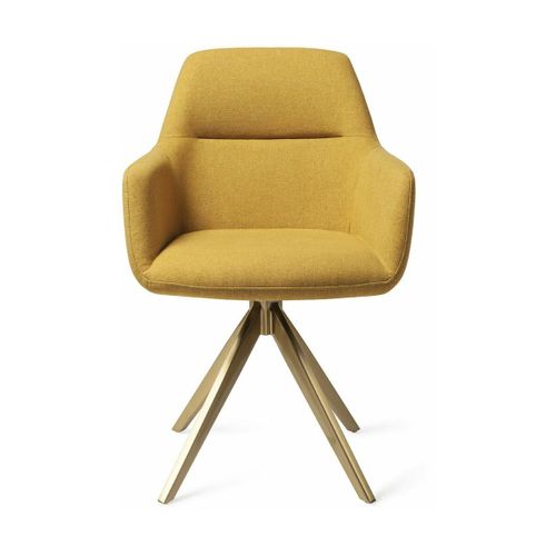 Chaise Jaune Dijon Avec Pieds Rotatifs En Métal Doré Kinko - Jesper Home