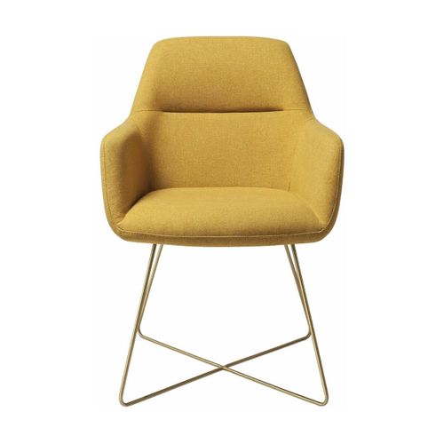 Chaise Jaune Dijon Avec Pieds Croisés En Métal Doré Kinko - Jesper Home
